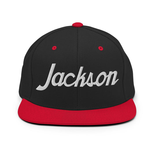 Jackson Script Snapback Hat Black Red