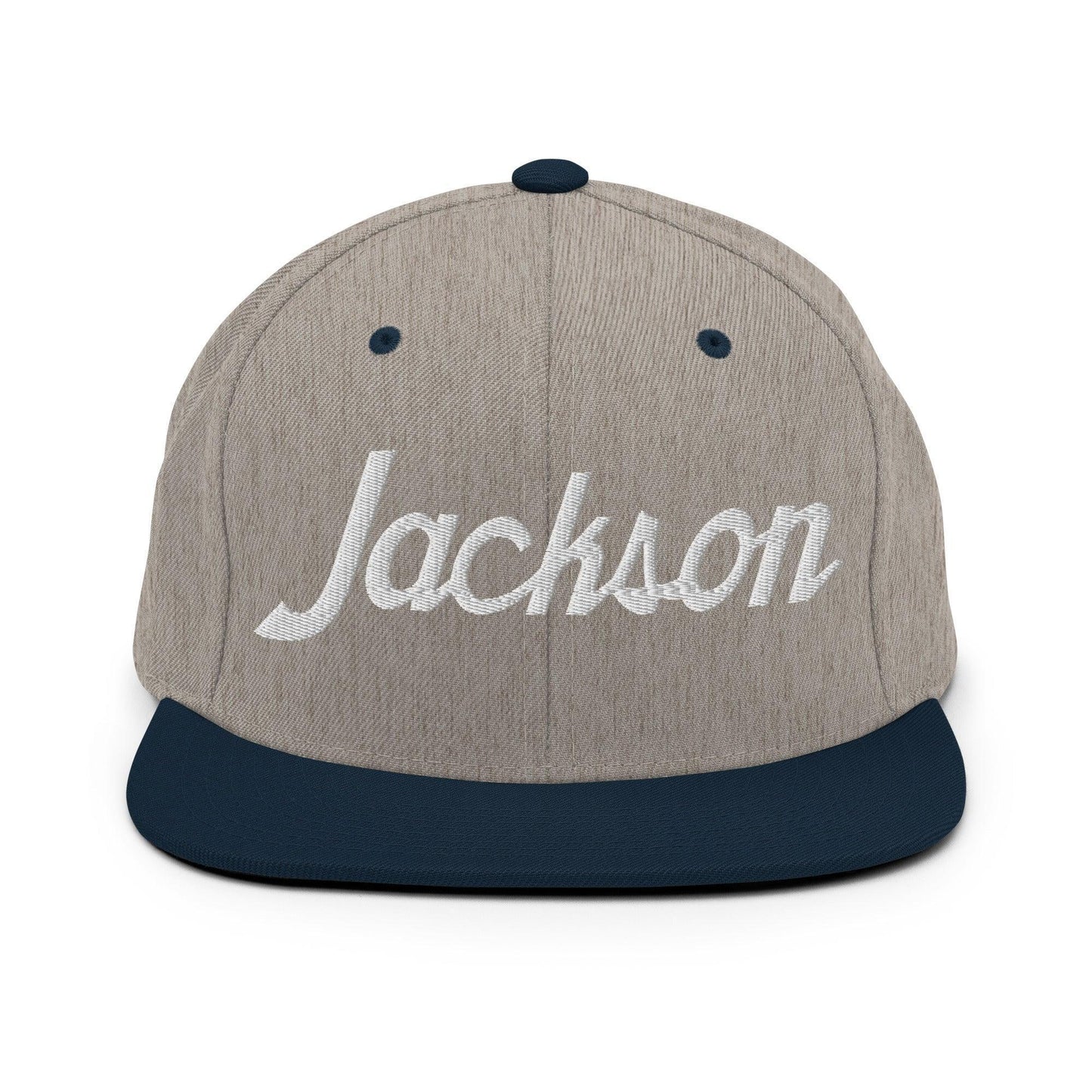 Jackson Script Snapback Hat Heather Grey Navy