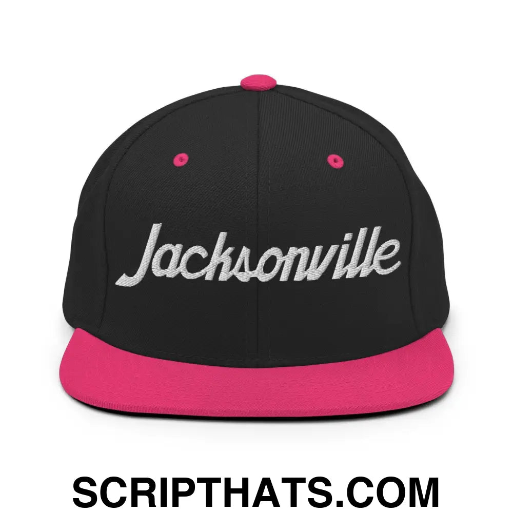 Jacksonville Script Snapback Hat Black Neon Pink