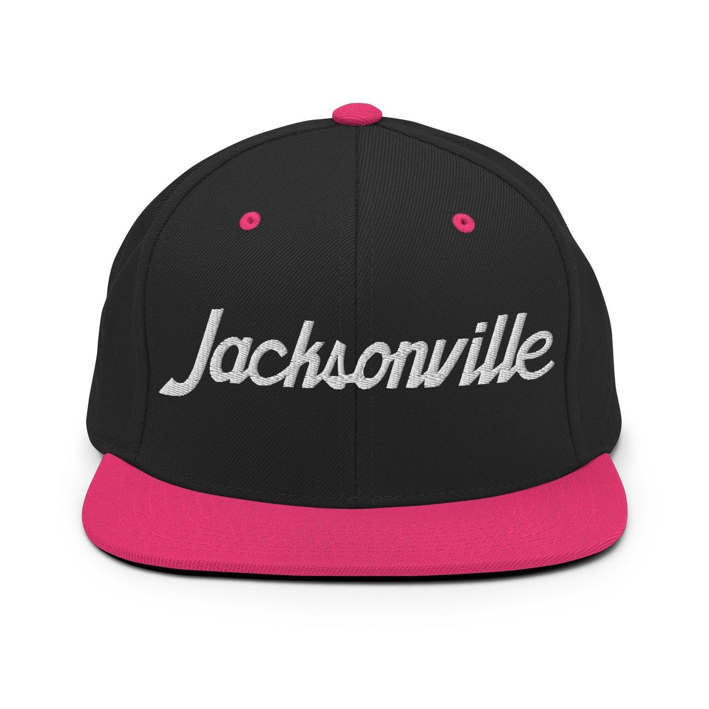 Jacksonville Script Snapback Hat Black Neon Pink