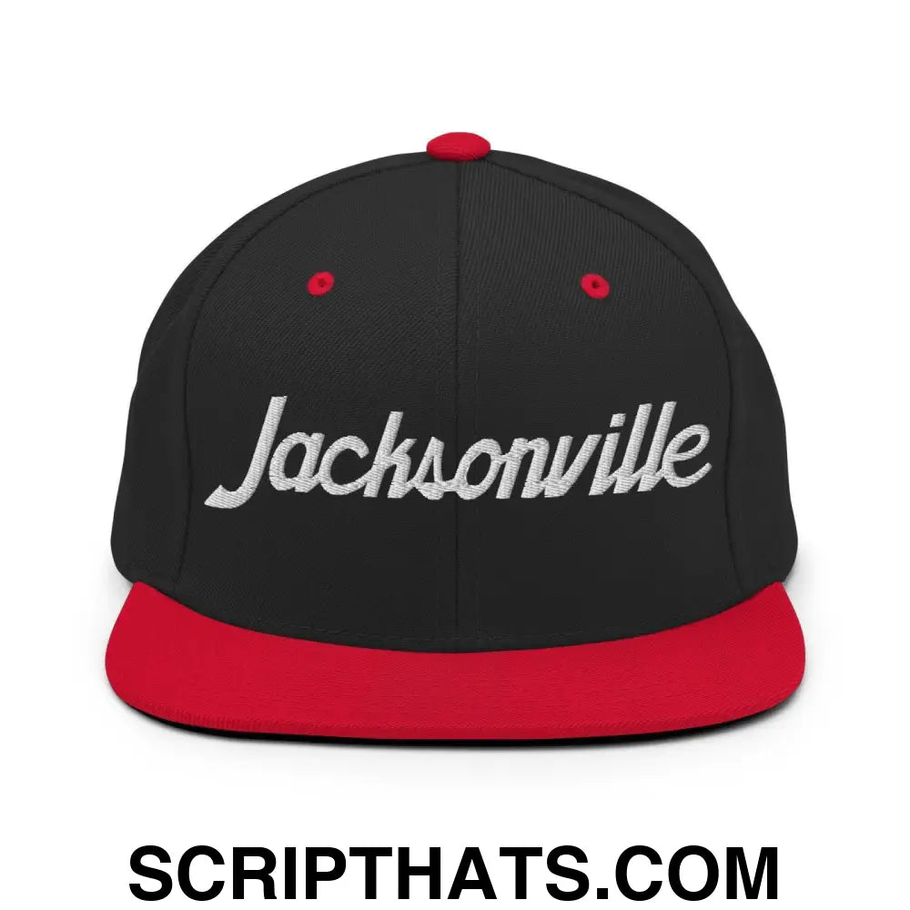 Jacksonville Script Snapback Hat Black Red