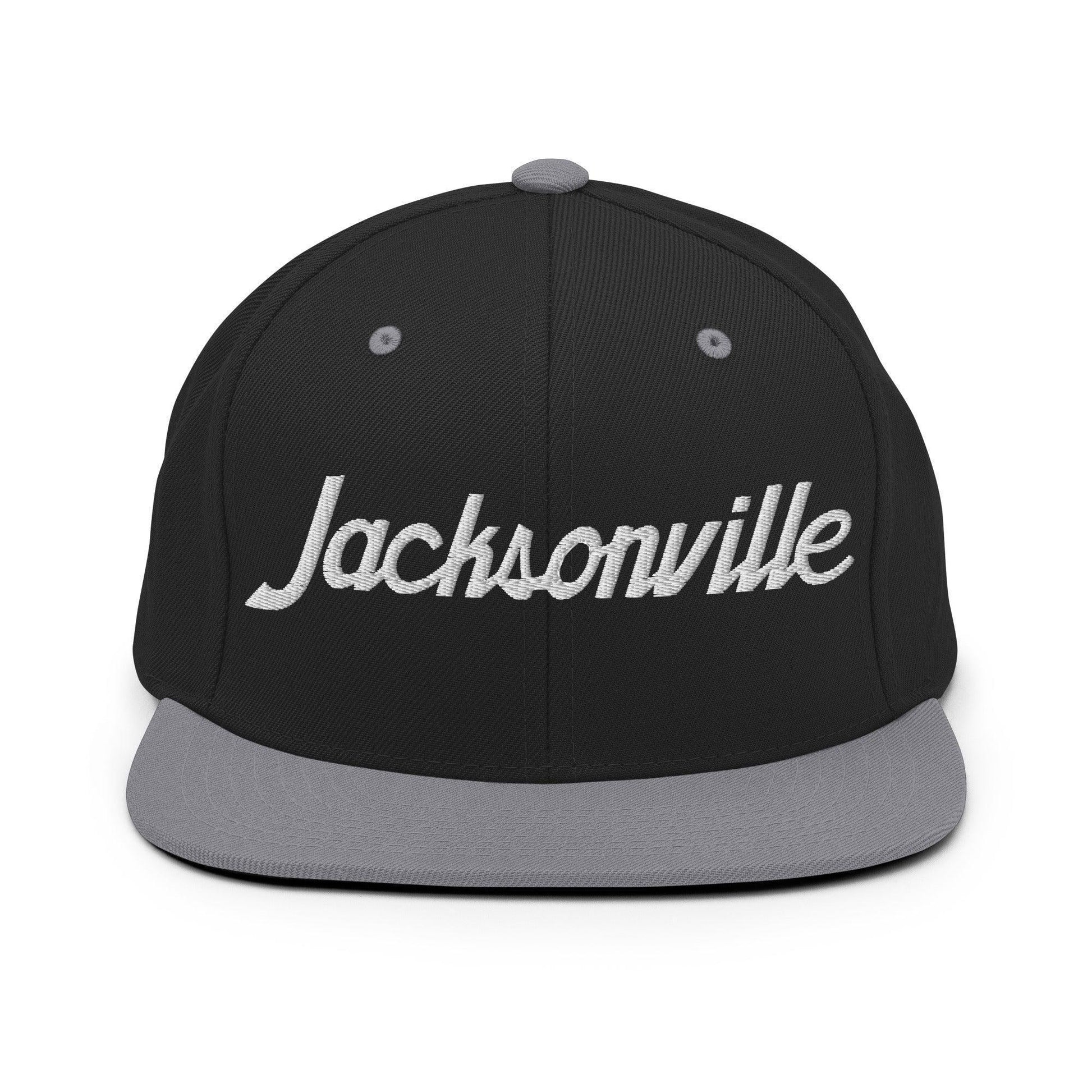 Jacksonville Script Snapback Hat Black Silver