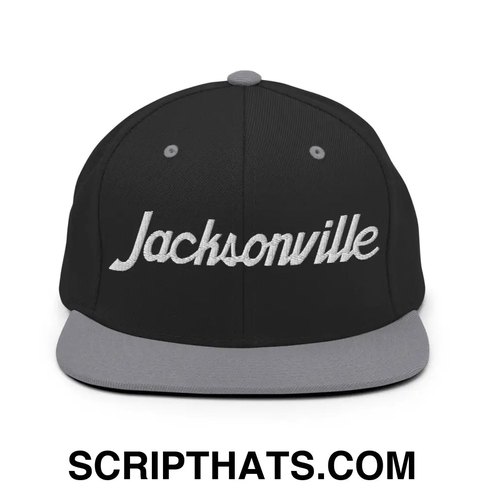 Jacksonville Script Snapback Hat Black Silver