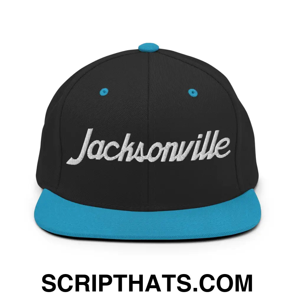 Jacksonville Script Snapback Hat Black Teal