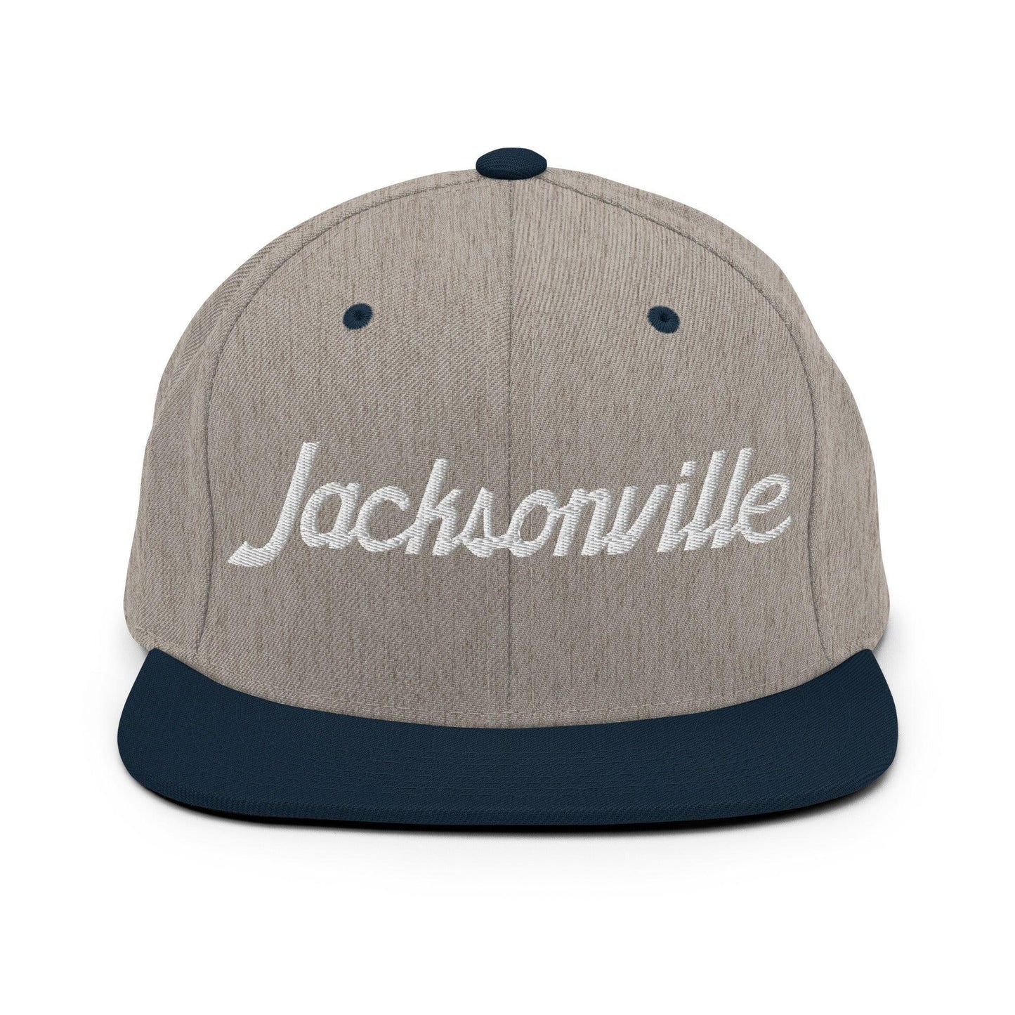 Jacksonville Script Snapback Hat Heather Grey Navy