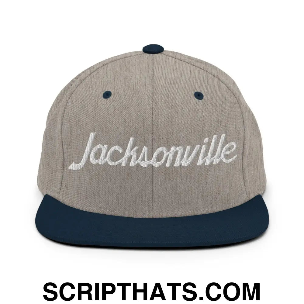 Jacksonville Script Snapback Hat Heather Grey Navy