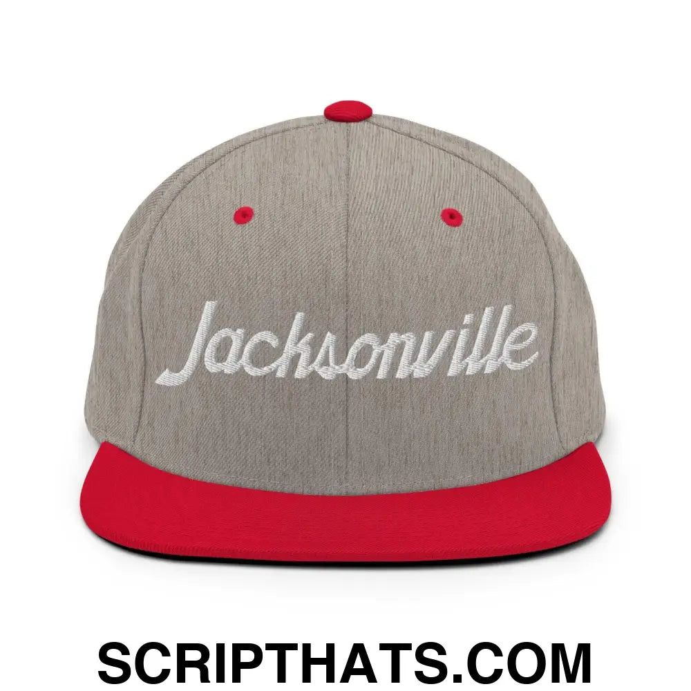 Jacksonville Script Snapback Hat Heather Grey Red