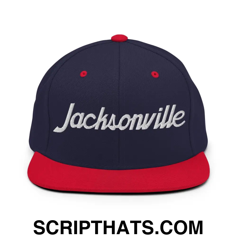 Jacksonville Script Snapback Hat Navy Red