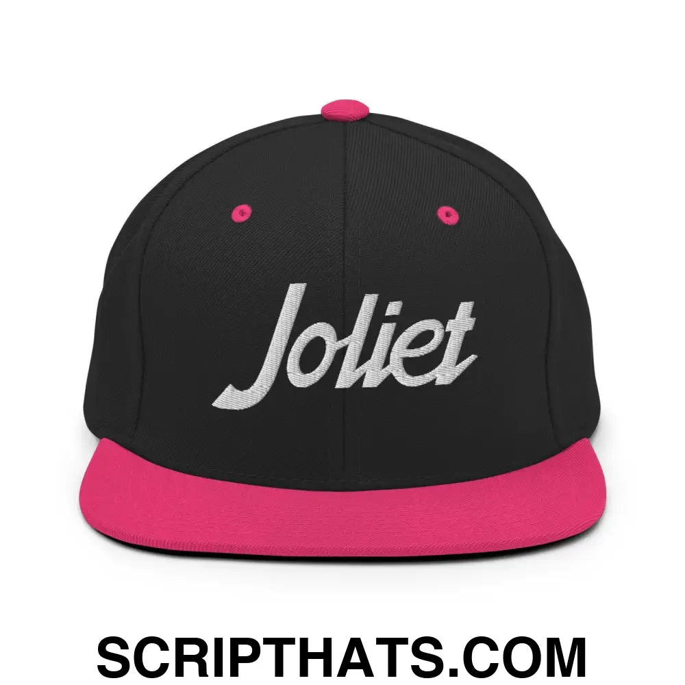 Joliet Script Snapback Hat Black Neon Pink