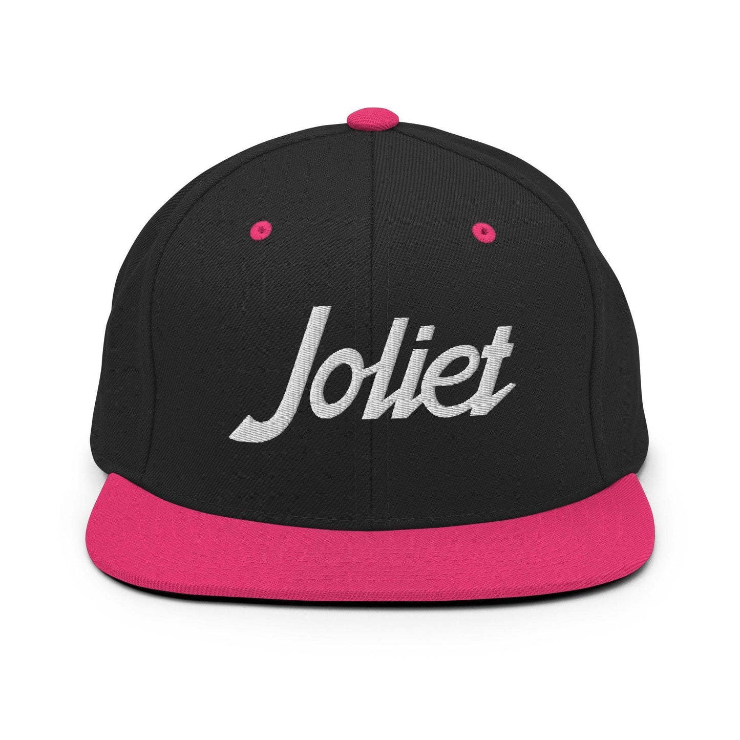 Joliet Script Snapback Hat Black Neon Pink