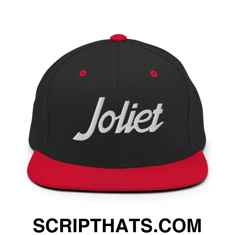 Joliet Script Snapback Hat Black Red