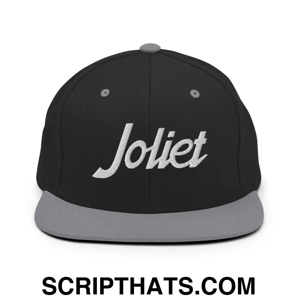 Joliet Script Snapback Hat Black Silver