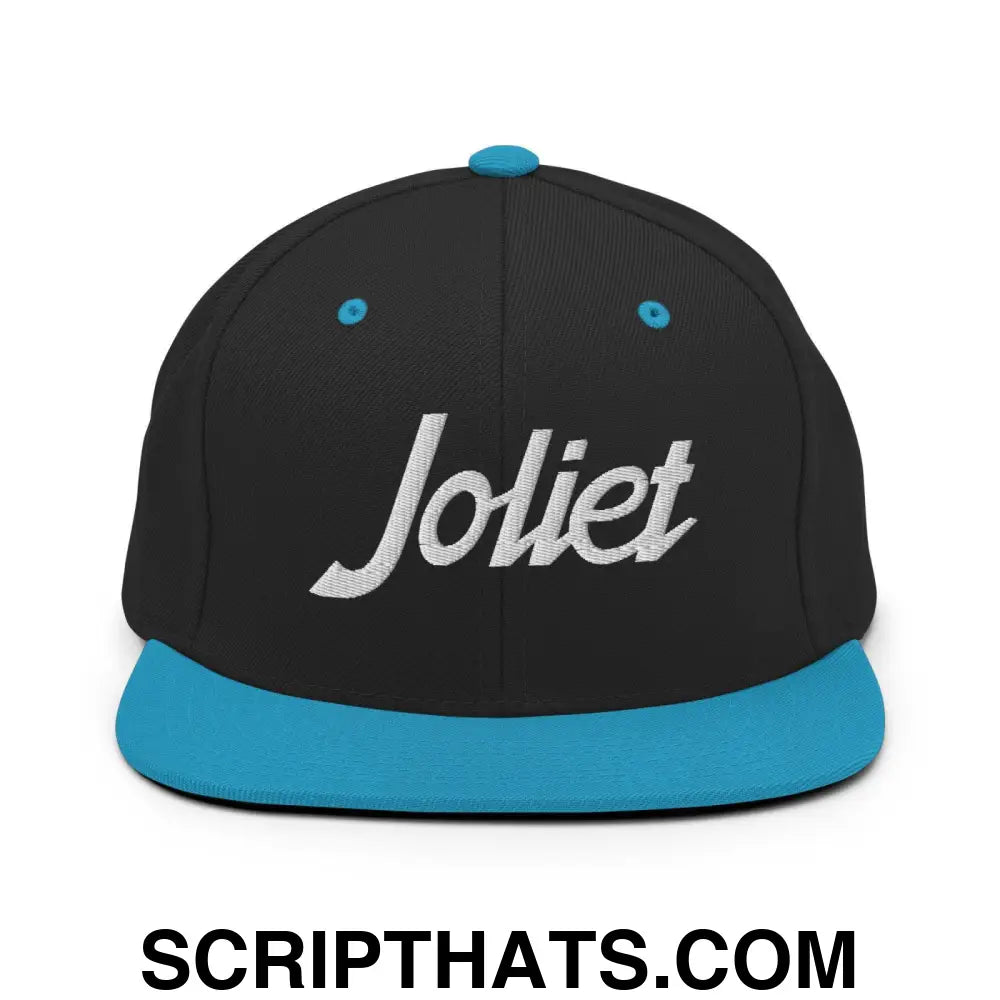 Joliet Script Snapback Hat Black Teal