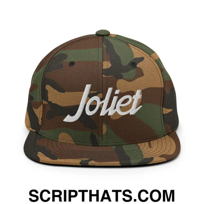 Joliet Script Snapback Hat Green Camo