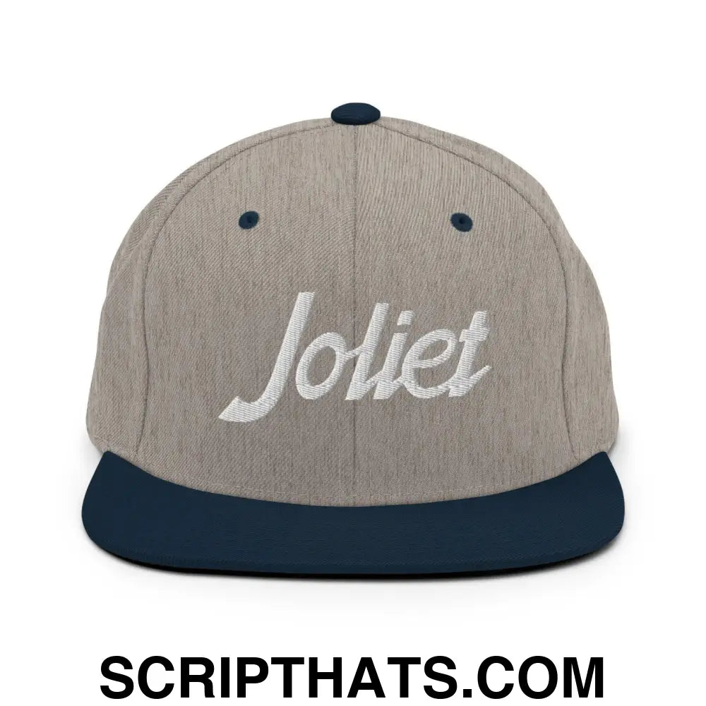 Joliet Script Snapback Hat Heather Grey Navy