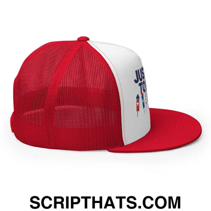 Just Here to Bang 4th of July Funny Snapback Trucker Hat Red White Red