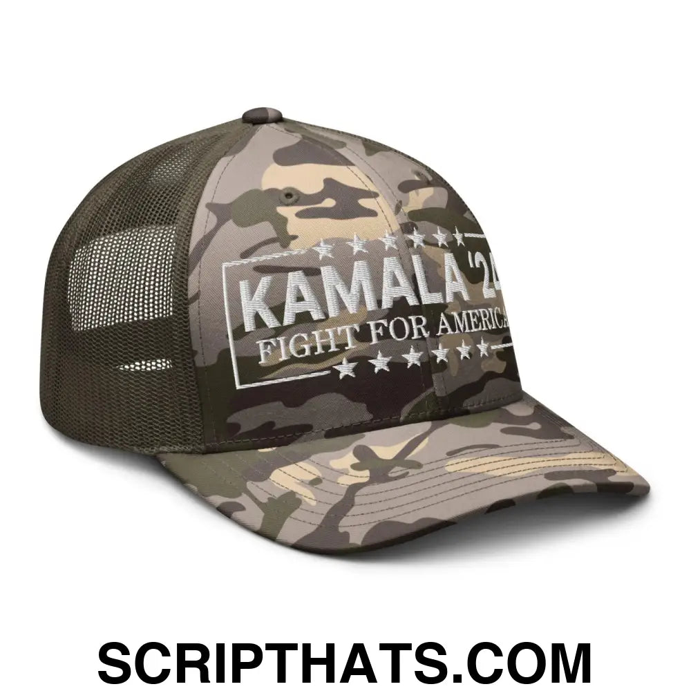 Kamala Harris 2024 Fight for America Camo Trucker Hat Camo Olive