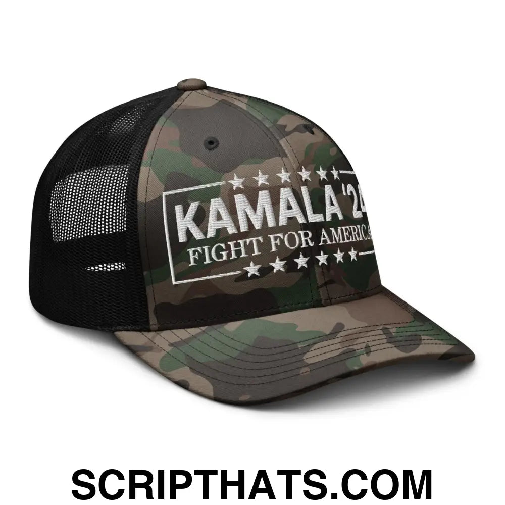 Kamala Harris 2024 Fight for America Camo Trucker Hat Camo Black