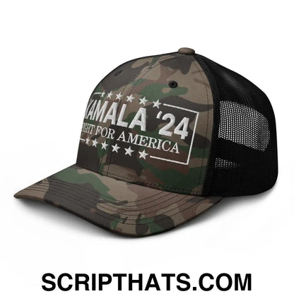 Kamala Harris 2024 Fight for America Camo Trucker Hat Camo Black