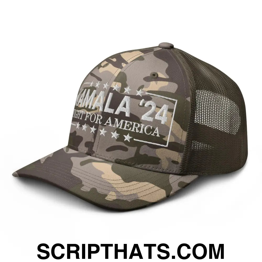 Kamala Harris 2024 Fight for America Camo Trucker Hat Camo Olive