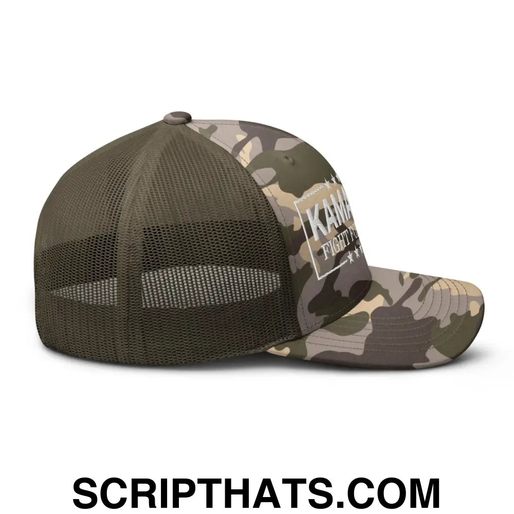 Kamala Harris 2024 Fight for America Camo Trucker Hat Camo Olive