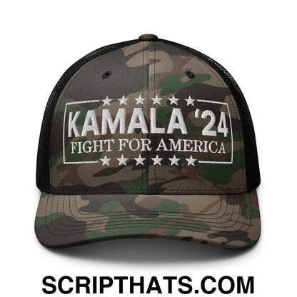 Kamala Harris 2024 Fight for America Camo Trucker Hat Camo Black