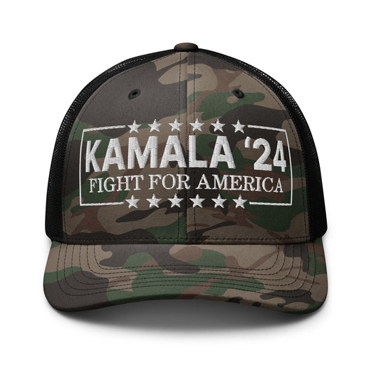 Kamala Harris 2024 Fight for America Camo Trucker Hat Camo Black