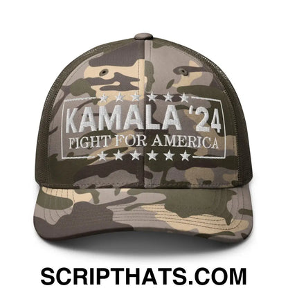 Kamala Harris 2024 Fight for America Camo Trucker Hat Camo Olive