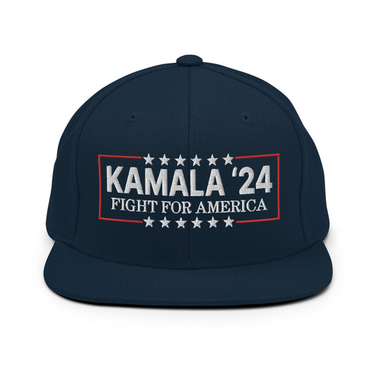 Kamala Harris 2024 Fight for America Flat Bill Brim Snapback Hat Dark Navy