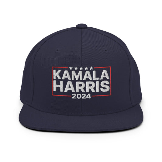 Kamala Harris 2024 Flat Bill Brim Snapback Hat Navy