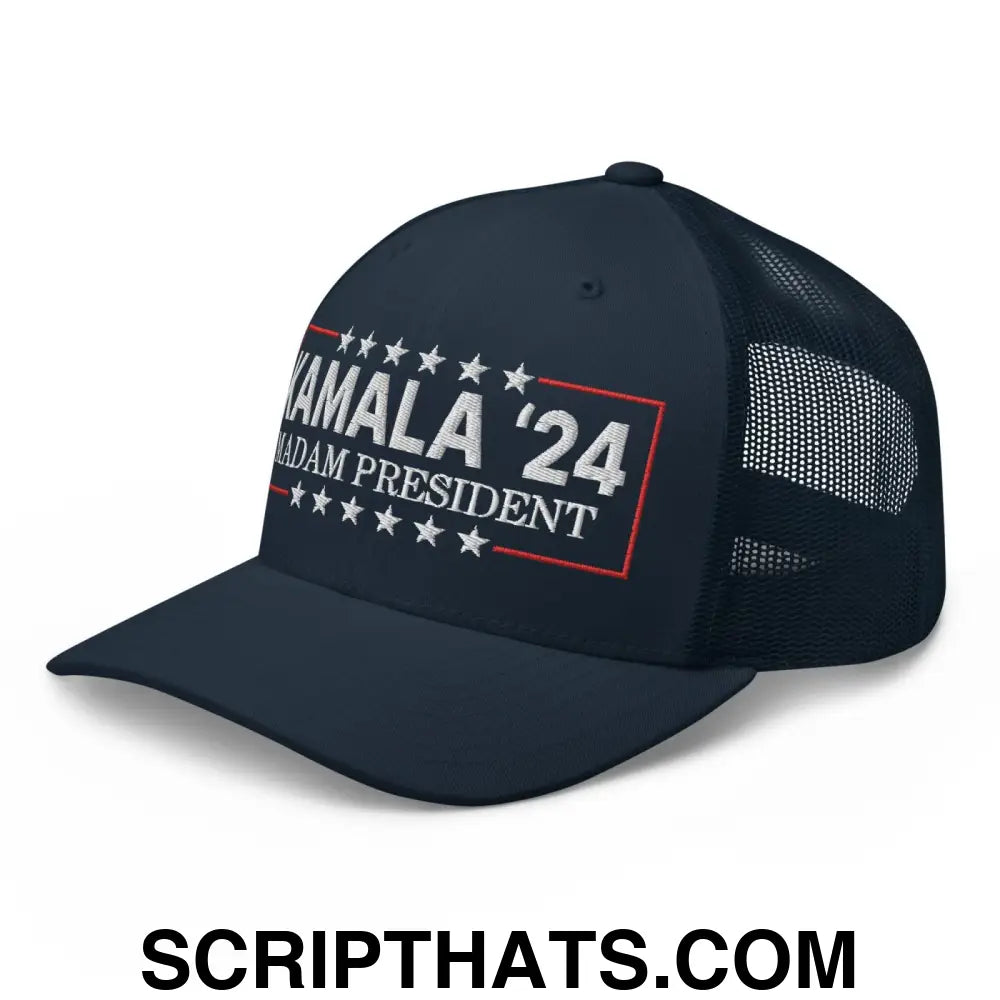 Kamala Harris 2024 Madam President Retro Trucker Hat Navy