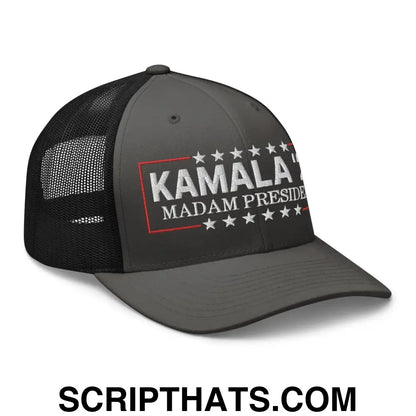 Kamala Harris 2024 Madam President Retro Trucker Hat Charcoal Black