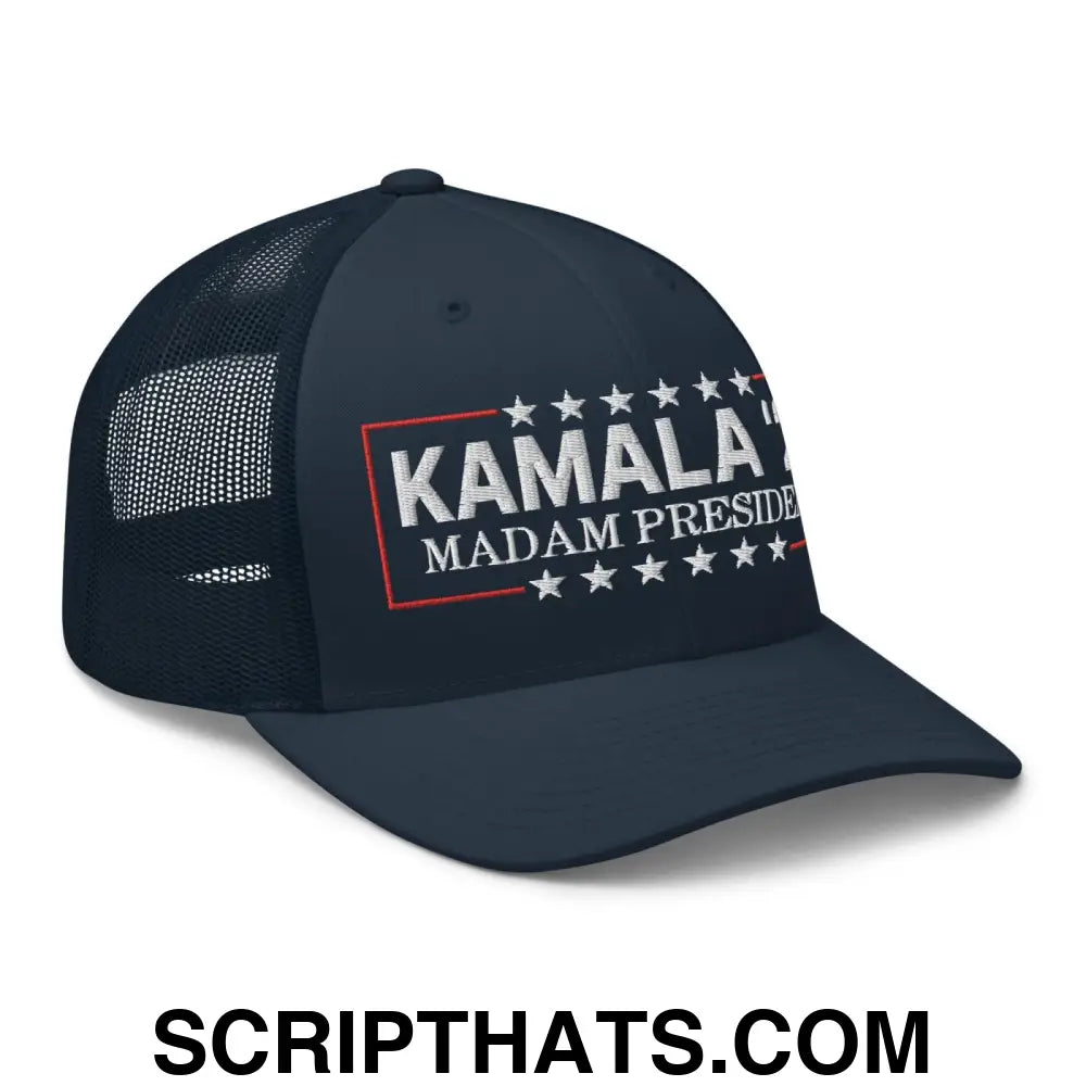 Kamala Harris 2024 Madam President Retro Trucker Hat Navy