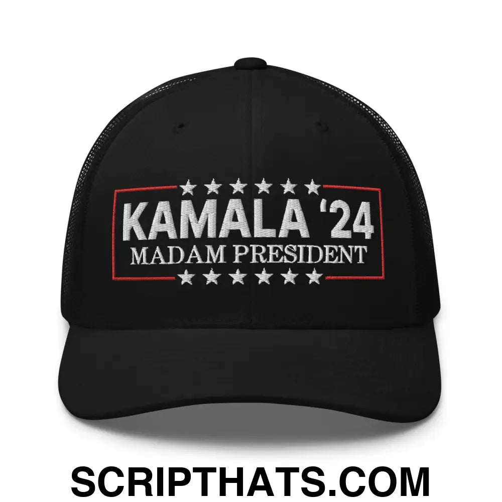 Kamala Harris 2024 Madam President Retro Trucker Hat Black