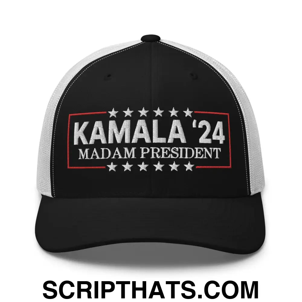 Kamala Harris 2024 Madam President Retro Trucker Hat Black White