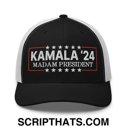 Kamala Harris 2024 Madam President Retro Trucker Hat Black White