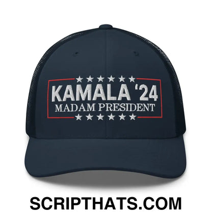 Kamala Harris 2024 Madam President Retro Trucker Hat Navy