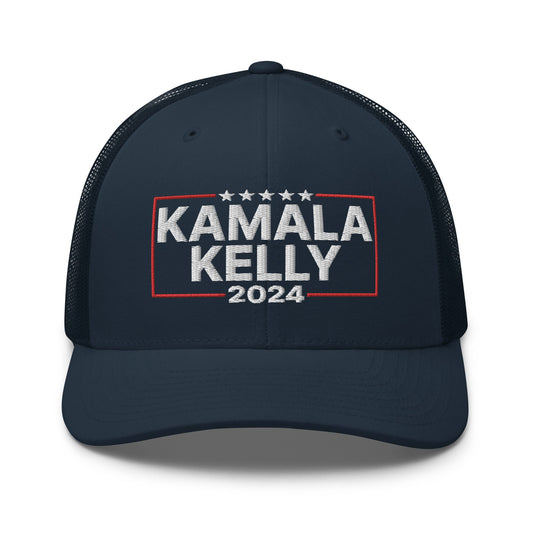 Kamala Harris 2024 Mark Kelly Retro Trucker Hat Navy by Script Hats | Script Hats