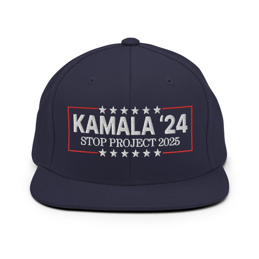 Kamala Harris 2024 Stop Project 2025 Flat Bill Brim Snapback Hat Navy