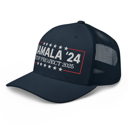 Kamala Harris 2024 Stop Project 2025 Retro Trucker Hat Navy