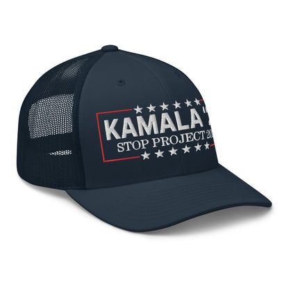 Kamala Harris 2024 Stop Project 2025 Retro Trucker Hat Navy