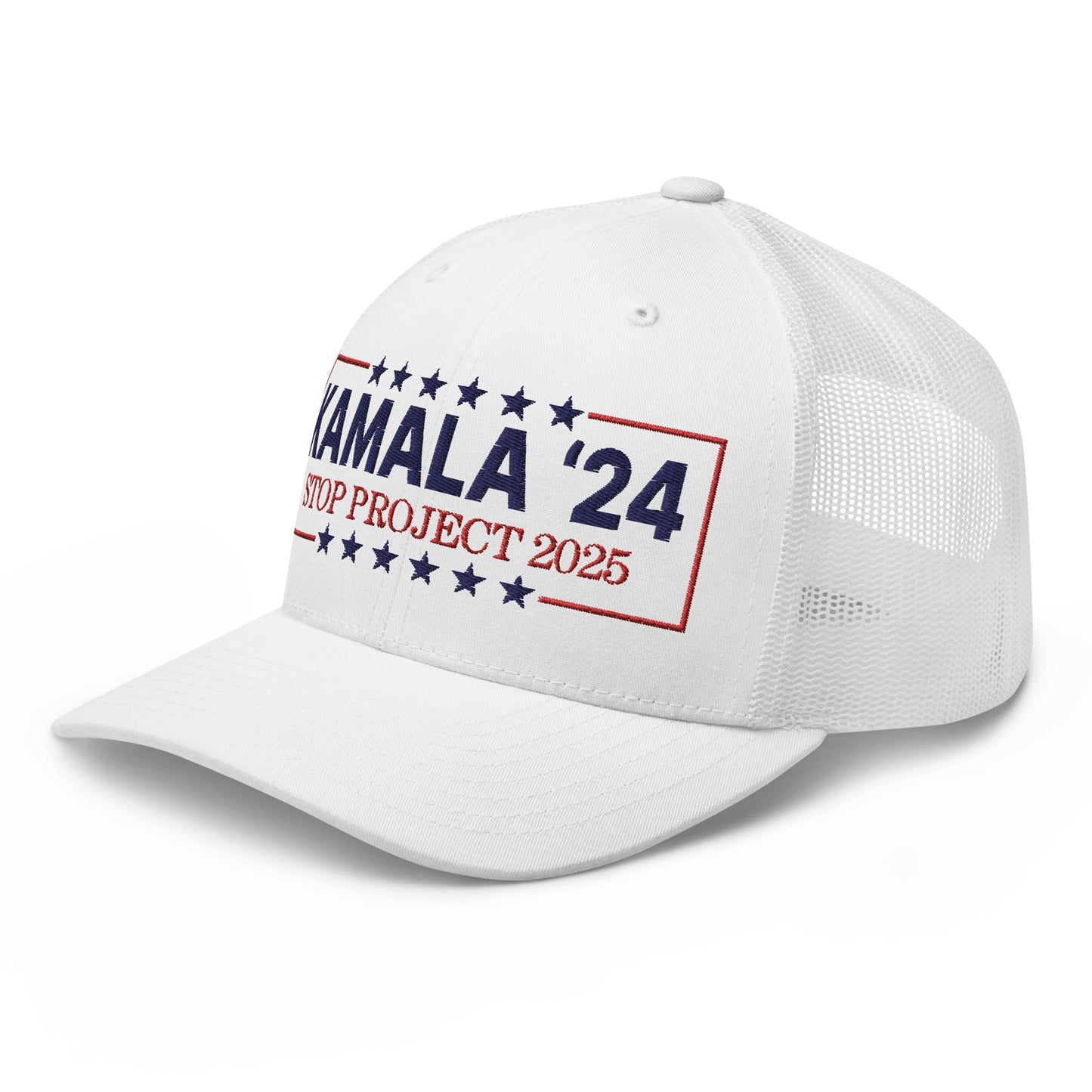 Kamala Harris 2024 Stop Project 2025 Retro Trucker Hat White