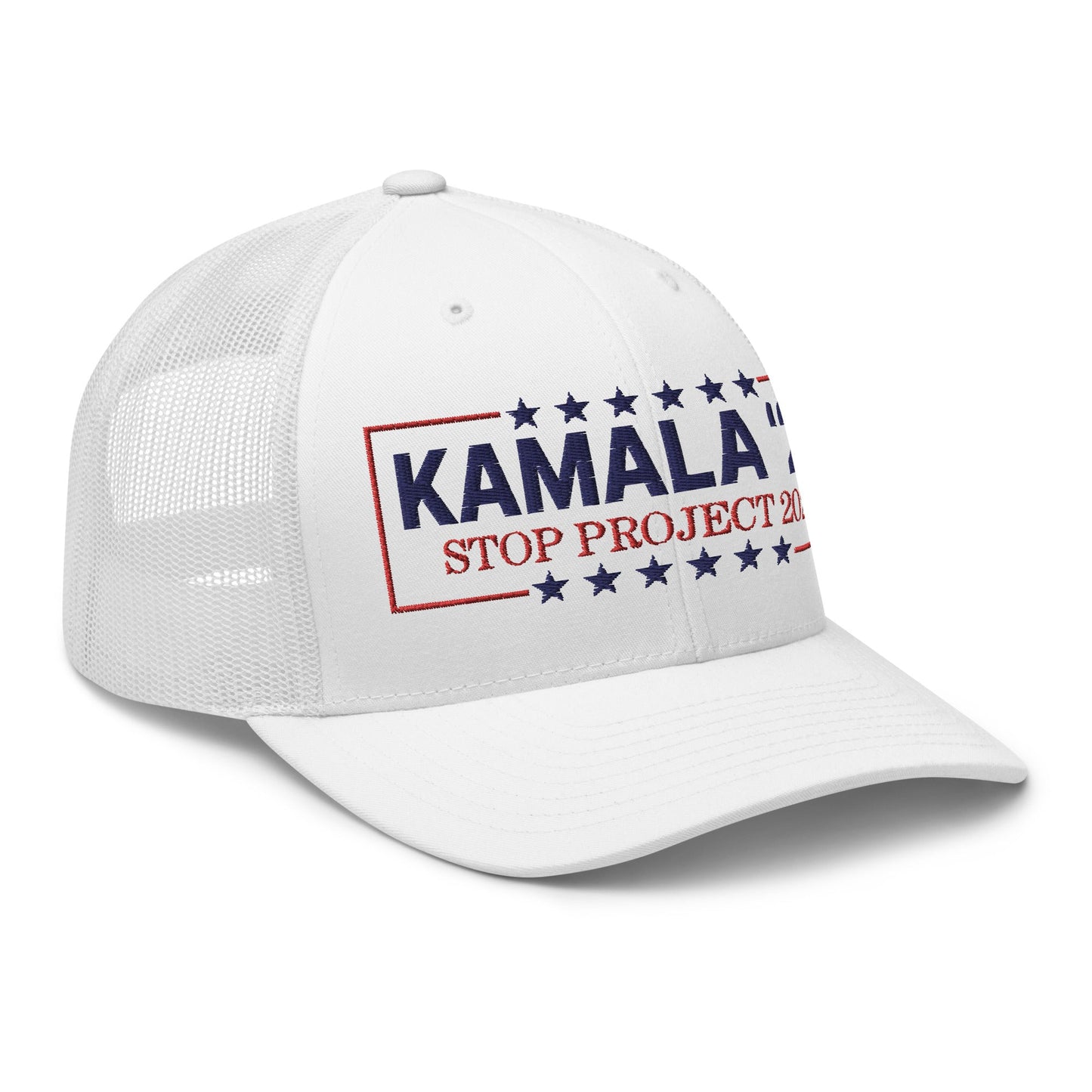 Kamala Harris 2024 Stop Project 2025 Retro Trucker Hat White