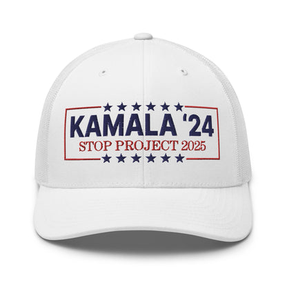 Kamala Harris 2024 Stop Project 2025 Retro Trucker Hat White