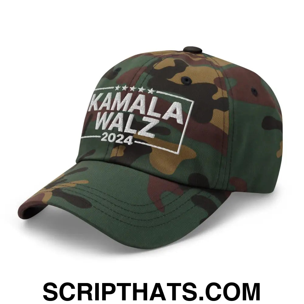 Kamala Harris 2024 Tim Walz Dad Hat Green Camo