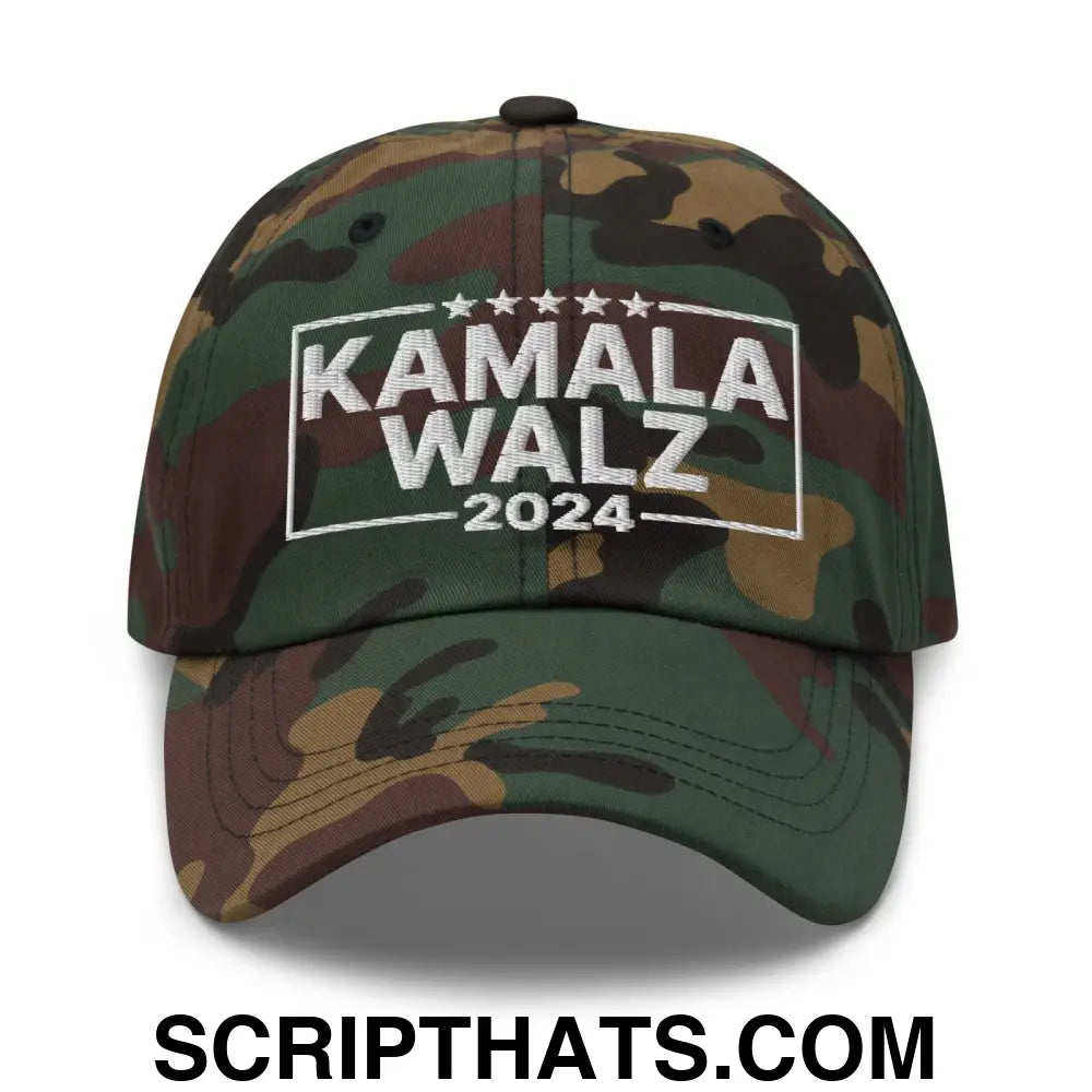 Kamala Harris 2024 Tim Walz Dad Hat Green Camo