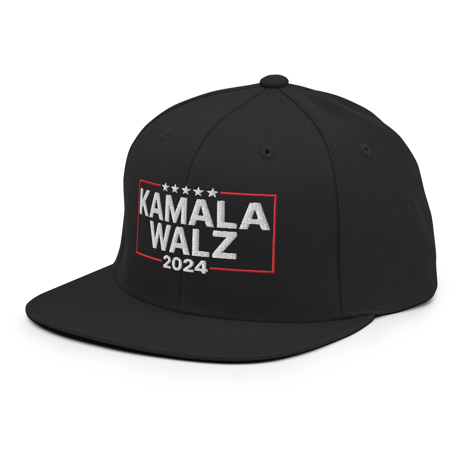 Kamala Harris 2024 Tim Walz Flat Bill Brim Snapback Hat Black