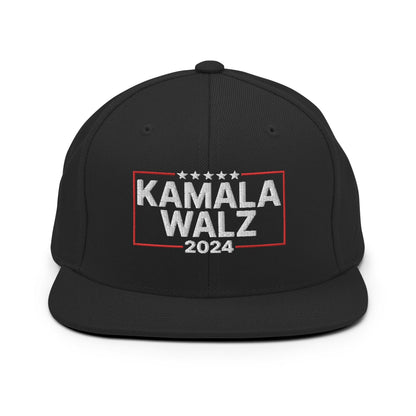 Kamala Harris 2024 Tim Walz Flat Bill Brim Snapback Hat Black