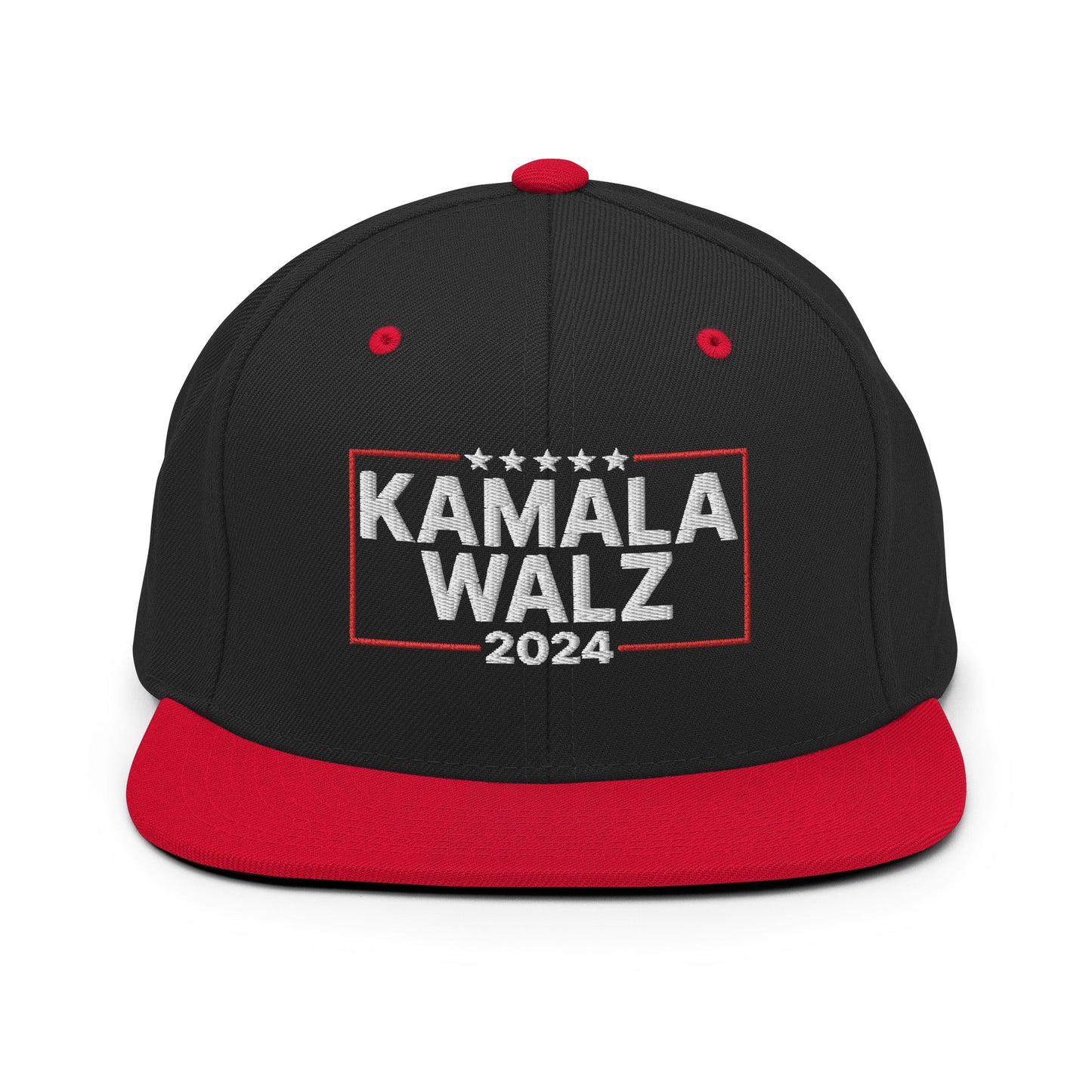 Kamala Harris 2024 Tim Walz Flat Bill Brim Snapback Hat Black Red