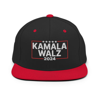 Kamala Harris 2024 Tim Walz Flat Bill Brim Snapback Hat Black Red